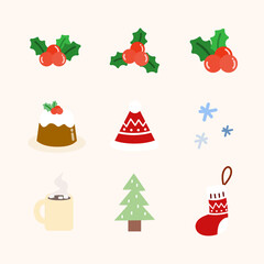 Christmas decoration set. Holiday celebration, december, xmas, party concepts. Flat decorative vector design isolated illustration.
