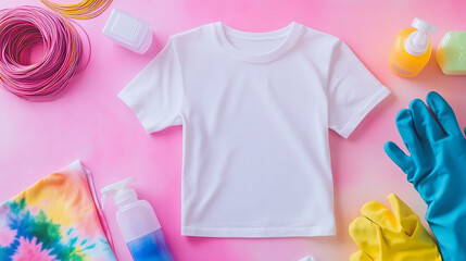 Tie-Dye Essentials: Colors and Techniques Layout with gloves flat lay