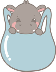Cute Cartoon Hippo Peeking Out of a Pouch
