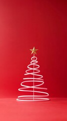 White Christmas tree on red background, festive holiday theme.