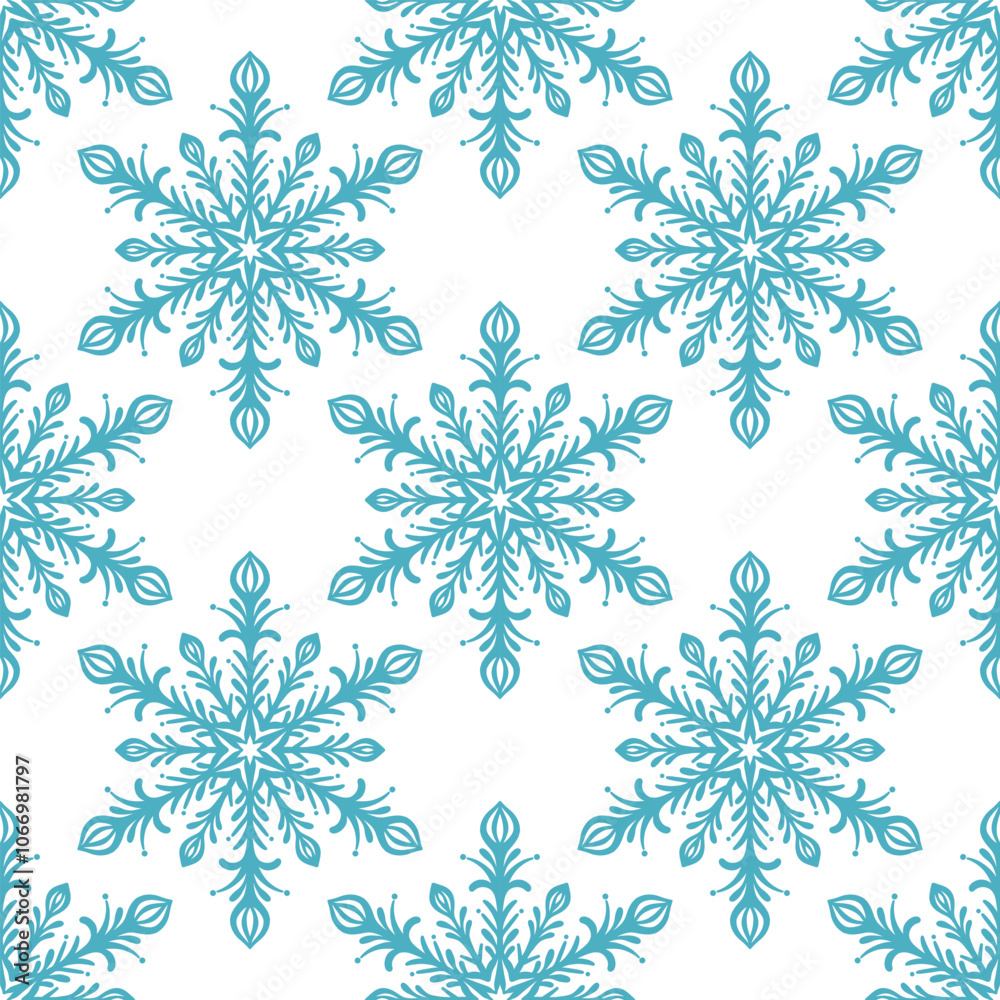 Aufkleber elegant simple blue snowflake pattern, seamless repeating vector tile, festive holiday wallpaper or 