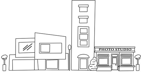 city building Doodle element coloring page cartoon illustration