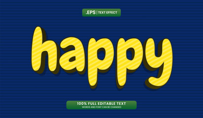 Design editable text effect, Yellow striped word happy on blue background