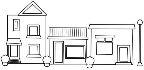 city building Doodle element coloring page cartoon illustration