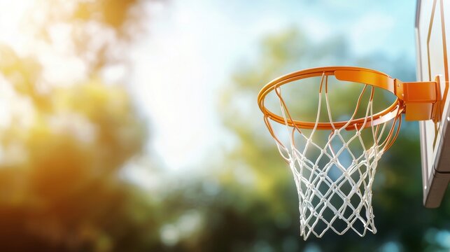 Urban Basketball Hoop Against Nature Background