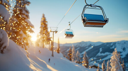 Ski lift atop a picturesque snowy mountain slope, providing access to the hillside for winter sports enthusiasts