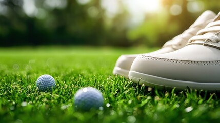 Closeup of Golf Shoes on Green Grass