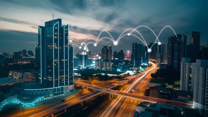 Fototapeta premium 5G wireless network, high-speed internet, cloud computing or connect diagram technology, data storage, service, synchronization, online, financial, global connectivity, and smart city