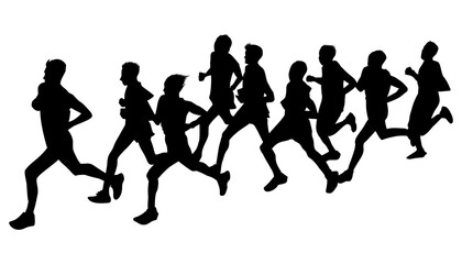 Silhouette of nine runners. Perfect for stickers, icons, advertising elements or ornaments.