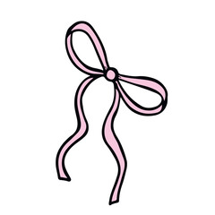 Hand drawn bow illustration. Pink thin ribbon bow. Birthday, Christmas, and Valentine's Day decoration. Gift wrapping.