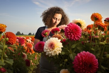 Naklejka premium Bouquet of flowers gardening portrait outdoors.