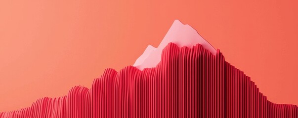A stylized mountain silhouette in red tones stands against a warm orange background, evoking a sense of digital art and abstract design.