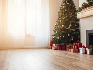 Traditional American lodge with a Christmas tree earthy tones