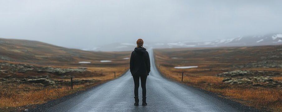 Person standing at the start of a long road, ready to embark on a new journey