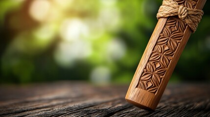 Intricate Wooden Sword with Detailed Carvings