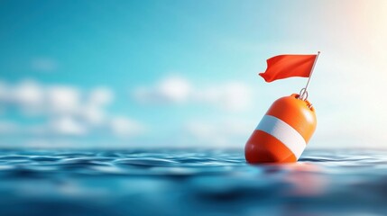 Vibrant Buoy with Flag Floating in Calm Water