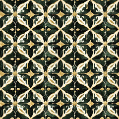 Intricate symmetrical pattern with xmas tones. Seamless pattern. 