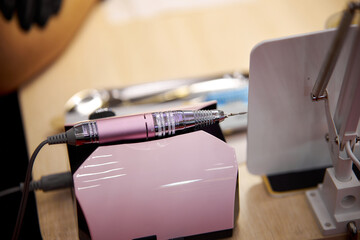 milling cutter for manicure close-up. milling cutter for manicure on the table, close-up