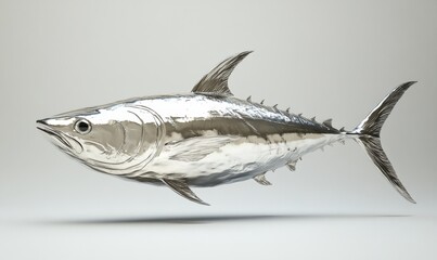 3D tuna fish with its sleek, aerodynamic body and metallic sheen, rendered in a dynamic swimming pose