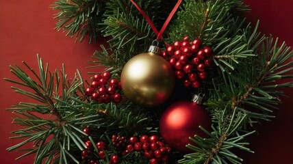 Obraz premium Festive Christmas Tree with Ornaments, No People Visible