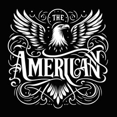 Black and white vector design of an eagle with the inscription "The American"