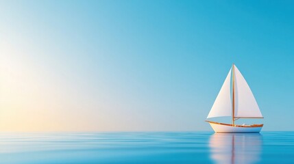 Fototapeta premium Sailboat with Unfurled Sails on Calm Water