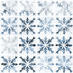 Geometric snowflake pattern with various blue shades. Seamless pattern. 