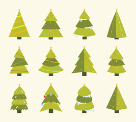Christmas tree collection with flat design. celebrate elements.