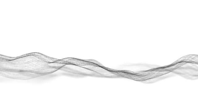 Digital dynamic wave of particles and lines. Abstract white futuristic background. Big data visualization. 3D rendering.