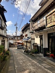 野沢温泉の石畳の街並み
