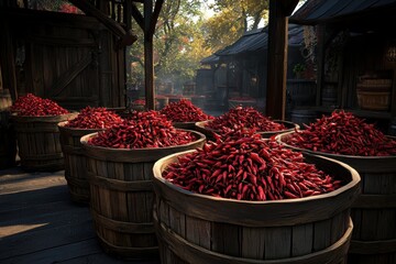 Fototapeta premium Stylized 3D Illustration of Peppercorns in Baskets