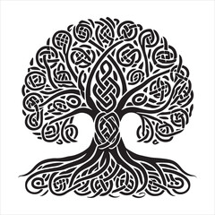 Celtic Tree of Life Silhouette - Intricate Vector Clipart Design