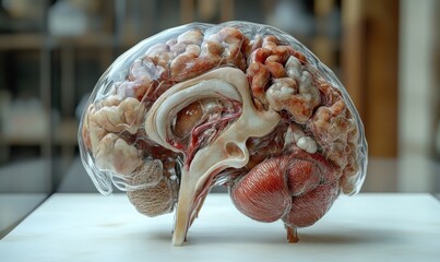 3D model of the hypothalamus in the brain, showing its connection to the endocrine system