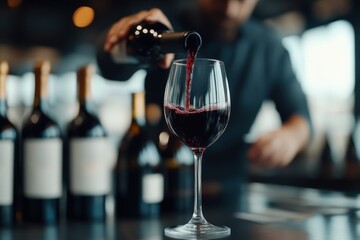 Red Wine Pouring into Glass for Inspection