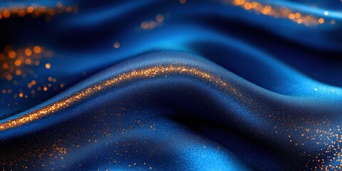 Elegant Blue Silk Fabric with Glittering Abstract Design