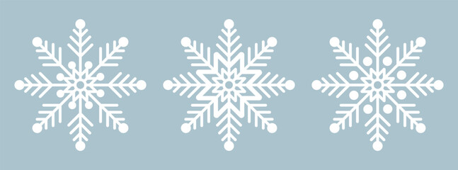 Snowflake icons set. White ice snowflake on blue background. Crystals, Christmas, new year. Winter symbol.