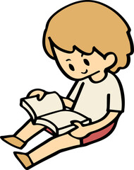 illustration of child enjoy reading a book.