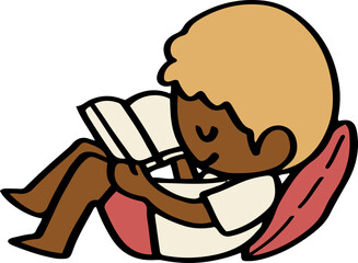 illustration of child enjoy reading a book.