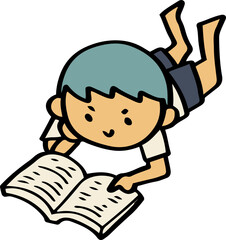 illustration of child enjoy reading a book.
