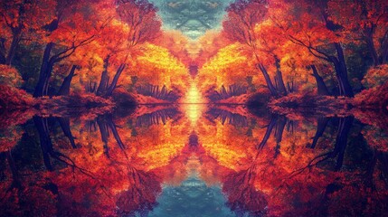 Vibrant Autumn Reflection in Calm River