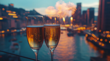 two glasses beer of champagne