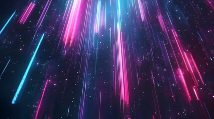 Obraz premium Abstract background with pink and blue neon streaks of light on black background with glowing particles.