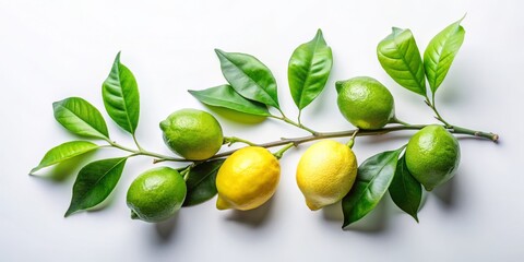 Minimalist Green Lemon Leaves Set on  Background with Malta Plant Branch Frame - Perfect for Mockup Designs and Natural Aesthetic Displays