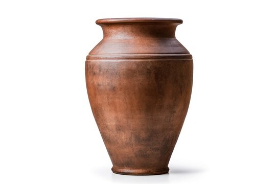 Antique brown tall clay pot pottery vase urn.