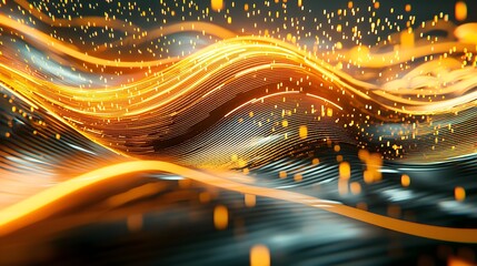 Abstract Digital Wave With Glowing Lights.