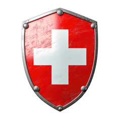 Shield with Red Background and White Cross