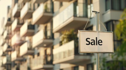Close-up of a modern apartment building with a for-sale sign. Building, real estate, property, housing,city,investment, finance, cost, expensive,home,lifestyle, city living