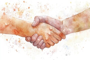 Watercolor Painting of Two Hands Shaking in Agreement