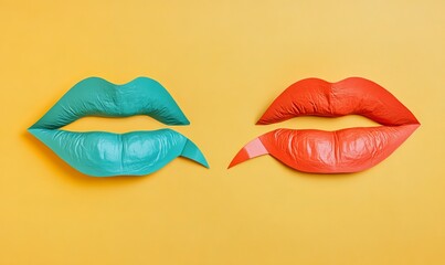 Composite artwork collage image picture of two mouth talk dialogue bubble isolated on creative background