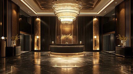 Fototapeta premium A Luxurious Hotel Entrance Featuring a Stunning Chandelier and Sophisticated Decor 